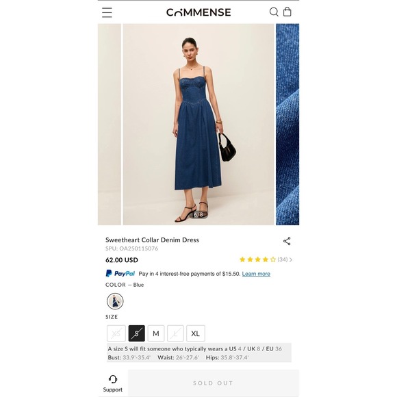 Dresses & Skirts - Commense Sweetheart Collar Denim Midi Dress
